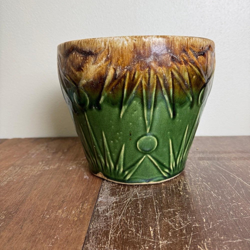 Robinson Ransbottom Co Sun & Moon Green Brown Roseville Drip Plant Flower Pot - Picture 4 of 9